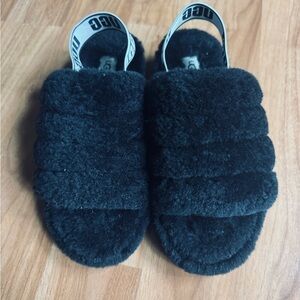 UGG Black Fluffy Sandals